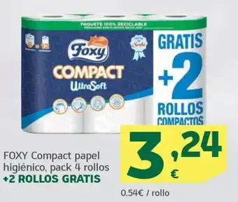 HiperDino FOXY Compact papel higiénico, pack 4 rollos +2 ROLLOS GRATIS oferta