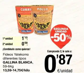SPAR Gallina Blanca Fideos Yatekomo 59-64g oferta