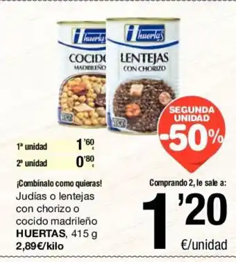 SPAR Huertas Judias o lentejas con chorizo o cocido 415g oferta