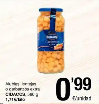 SPAR Cidacos Alubias, lentejas o garbanzos extra 580g oferta