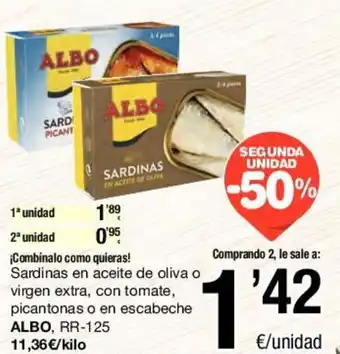 SPAR Albo Sardinas en aceite de oliva o virgen extra oferta