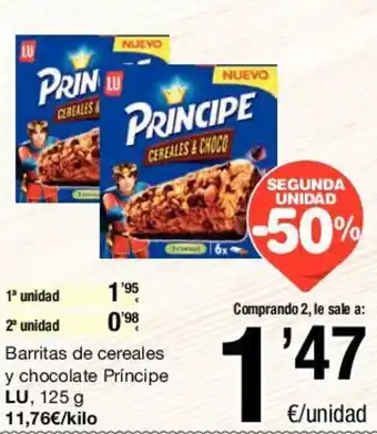 SPAR Lu Barritas de cereales y chocoalte Principe 125g oferta