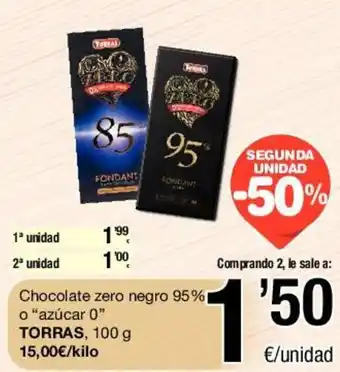 SPAR Torras Chocolate zero negro 95% o azucar 0 oferta
