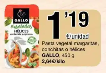 SPAR Gallo Pasta vegetal margaritas, conchitas o hélices 450g oferta