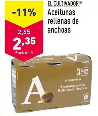 ALDI EL CULTIVADOR Aceitunas verdes Rellenas de Anchoa oferta