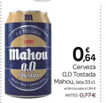 Supermercados El Jamón Cerveza 0,0 Tostada Mahou, lata 33 cl. oferta