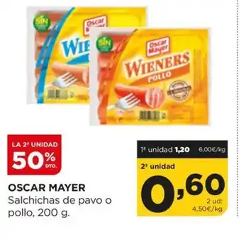 Alimerka OSCAR MAYER Salchichas de pavo o pollo, 200 g. oferta