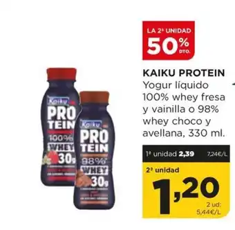 Alimerka KAIKU PROTEIN Yogur líquido 100% whey fresa y vainilla o 98% whey choco y avellana, 330 ml. oferta