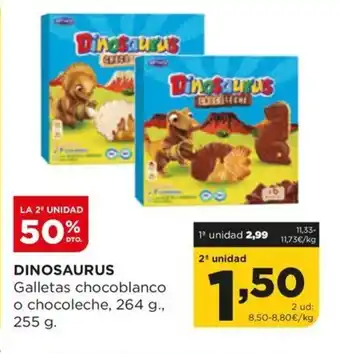 Alimerka DINOSAURUS Galletas chocoblanco o chocoleche, 264 g., 255 g. oferta