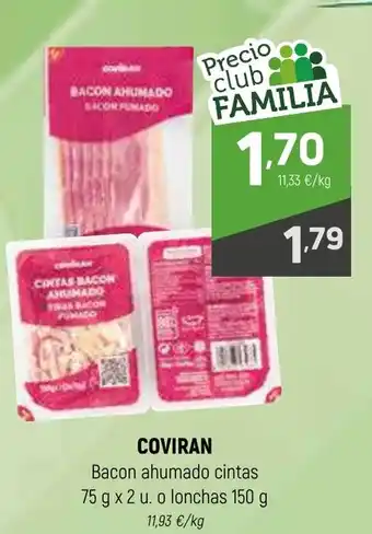 Coviran COVIRAN Bacon ahumado cintas 75 g x 2 u. o lonchas 150 g oferta