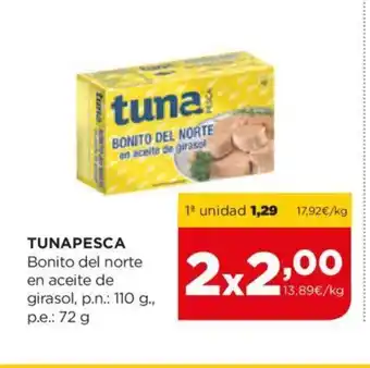 Alimerka TUNAPESCA Bonito del norte en aceite de girasol, p.n.: 110 g., p.e.: 72 g oferta