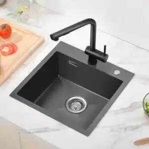Brico Depôt Auralum fregadero de 1 lavabo 45x45x19 cm fregadero de cocina negro de acer oferta