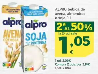 HiperDino ALPRO bebida de avena, almendras o soja, 11 oferta