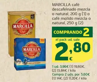 HiperDino MARCILLA café descafeinado mezcla o natural, 200 g (1) o café molido mezcla o natural, 250 g (2) oferta