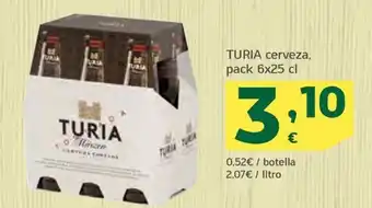 HiperDino TURIA cerveza, pack 6x25 cl oferta
