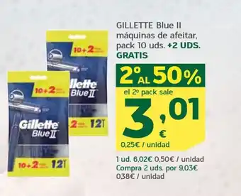 HiperDino GILLETTE Blue II máquinas de afeitar, pack 10 uds. +2 UDS. GRATIS oferta