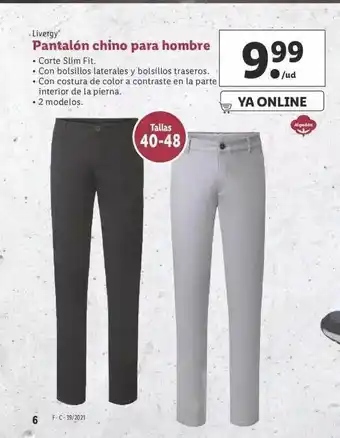 Lidl Livergy Pantalón Chino Para Hombre oferta