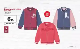 Lidl Lupilu Chaqueta Estilo College Para Niña oferta