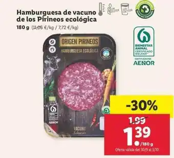 Lidl Hamburguesa De Vacuno De Los Pirineos Ecológica 180g oferta