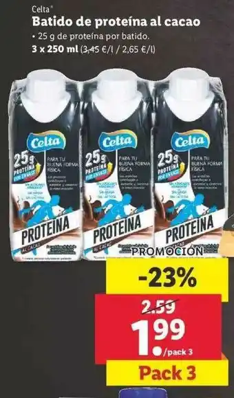 Lidl Celta Batido De Proteina Al Cacao 3x250ml oferta
