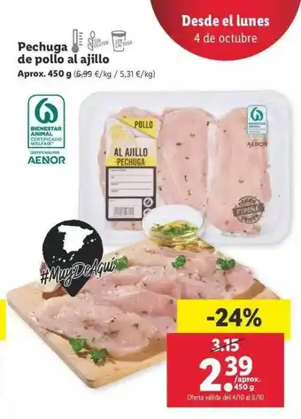Lidl Pechuga De Pollo Al Ajillo 450g oferta