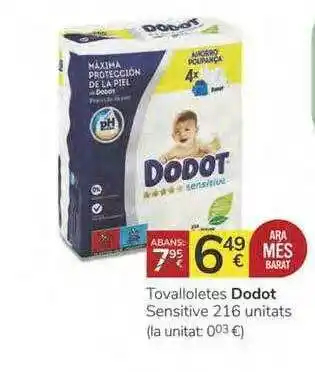 Supermercados Charter Tovalloletes Dodot Sensitive 216 Unitats oferta