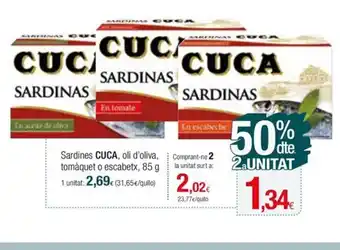 Condis Sardines CUCA, oli d'oliva, tomàquet o escabetx, 85 g oferta