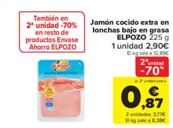 Carrefour Market Jamón cocido extra en lonchas bajo en grasa ELPOZO 225 g oferta