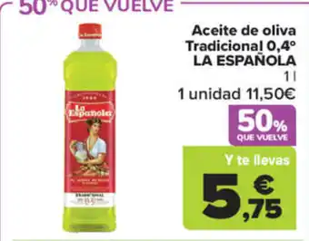 Carrefour Market Aceite de oliva Tradicional 0,4° LA ESPAÑOLA oferta