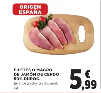 Hipercor FILETES O MAGRO DE JAMÓN DE CERDO 50% DUROC. oferta