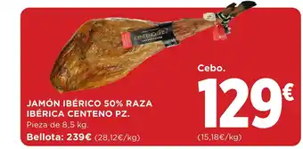 Hipercor JAMÓN IBÉRICO 50% RAZA IBÉRICA CENTENO PZ. oferta
