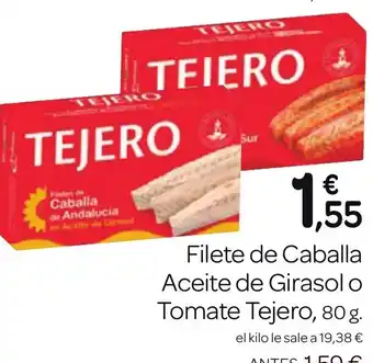 Supermercados El Jamón Filete de Caballa Aceite de Girasol o Tomate Tejero, 80 g. oferta