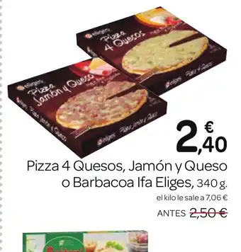 Supermercados El Jamón Pizza 4 Quesos, Jamón y Queso o Barbacoa Ifa Eliges oferta
