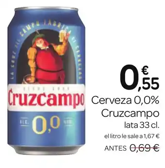 Supermercados El Jamón Cerveza Cruzcampo Cerveza 0,0% oferta