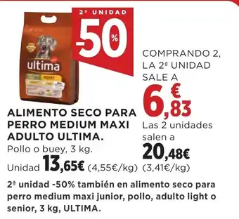 Hipercor ALIMENTO SECO PARA PERRO MEDIUM MAXI ADULTO ULTIMA. oferta