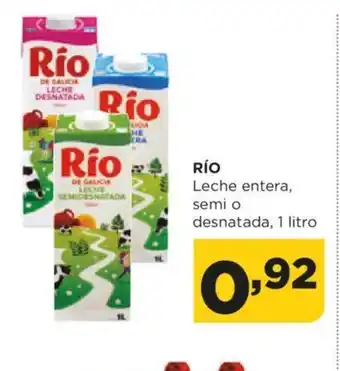 Alimerka RÍO Leche entera, semi o desnatada, 1 litro oferta