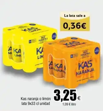 FROIZ Kas naranja o limón lata 9x33 cl unidad oferta