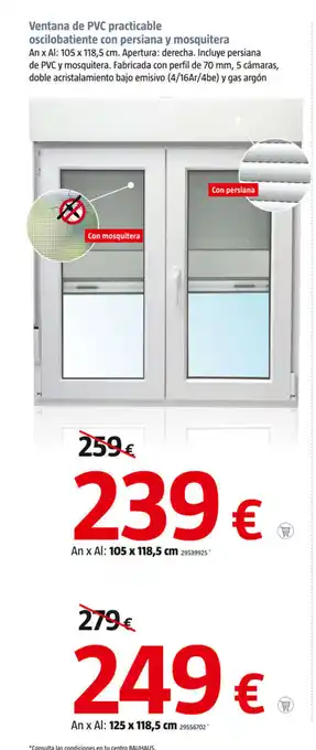 Bauhaus Ventana de PVC practicable oscilobatiente con persiana y mosquitera oferta