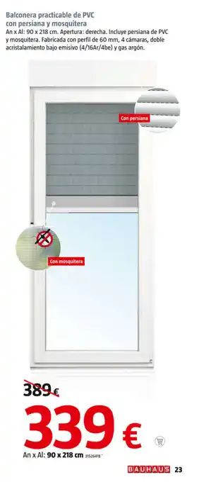 Bauhaus Balconera practicable de PVC con persiana y mosquitera oferta