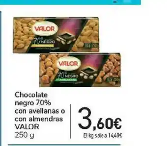 Carrefour Chocolate Negro 70% Con Avellanas O Con Almendras Valor 250g oferta