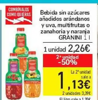 Carrefour Bebeida Sin Azúcares Añadidos Arándanos Y Uva Multifrutas O Zanahoria Y Naranja Granini oferta