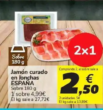 Carrefour Jamón Curado En Lonchas España 180g oferta