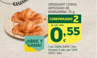 HiperDino Croissant Curvo Artesano De Margarina 75g oferta