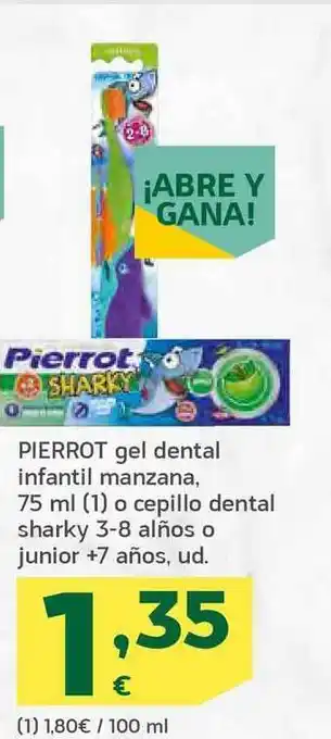 HiperDino Pierrot Gel Dental Infantil Manzana O Cepillo Dental Sharky 3-8 Alños O Junior oferta
