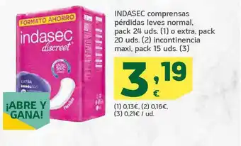 HiperDino Indasec Comprensas Pérdidas Leves Normal O Extra Incontinencia Maxi oferta