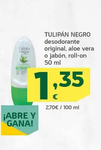 HiperDino Tulipán Negro Desodorante Original Aloe Vera O Jabón Roll-on 50ml oferta