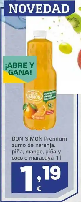 HiperDino Don Simón Premium Zumo De Naranja Piña Mango Piña Y Coco O Maracuyá 1L oferta
