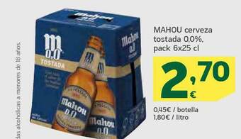 HiperDino Mahou Cerveza Tostada 0.0% oferta