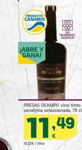 HiperDino Presas Ocampo Vino Tinto Vendimia Seleccionada 75cl oferta