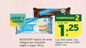 HiperDino Bicentury Nackis De Arroz Integral Con Chocolate Negro O Yogur oferta